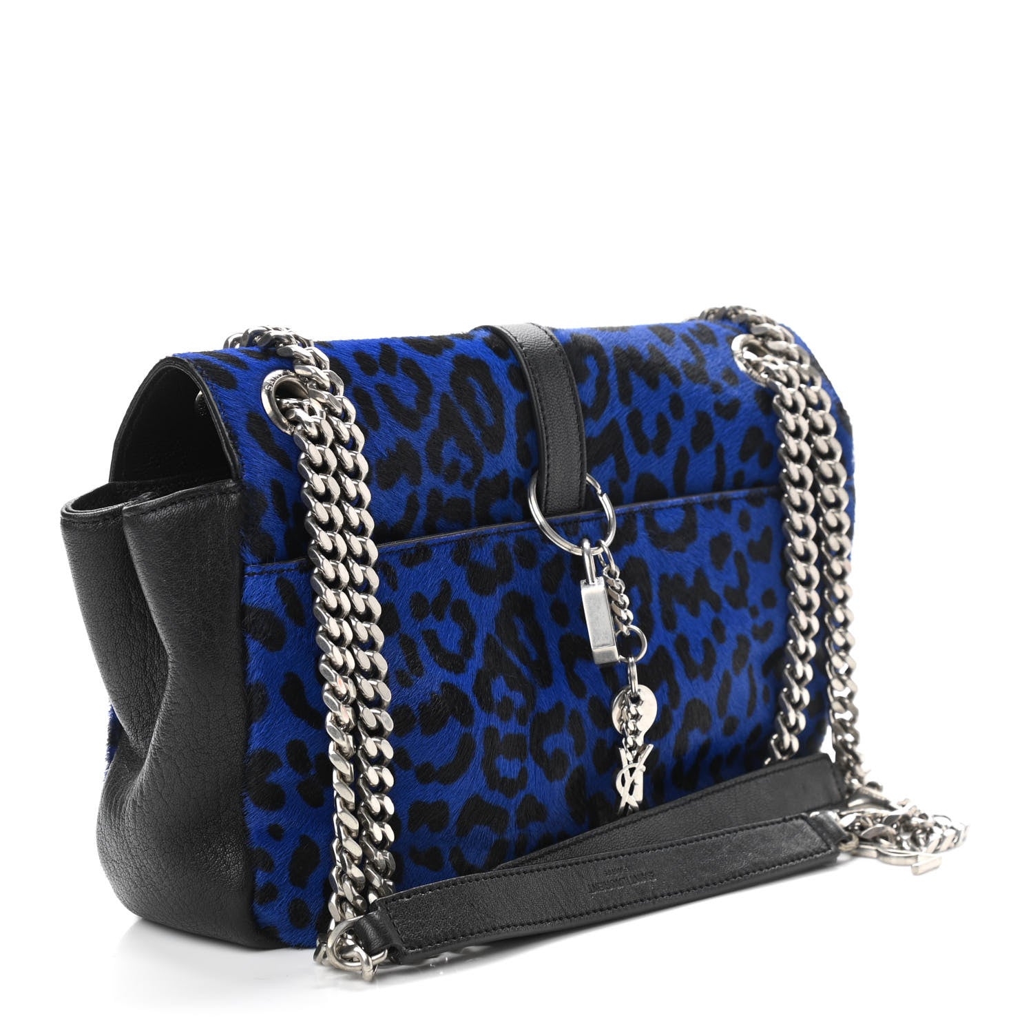 Saint Laurent Pony Hair Calfskin Monogram Leopard Print Medium Punk Chain Bag Blue 3 of 9