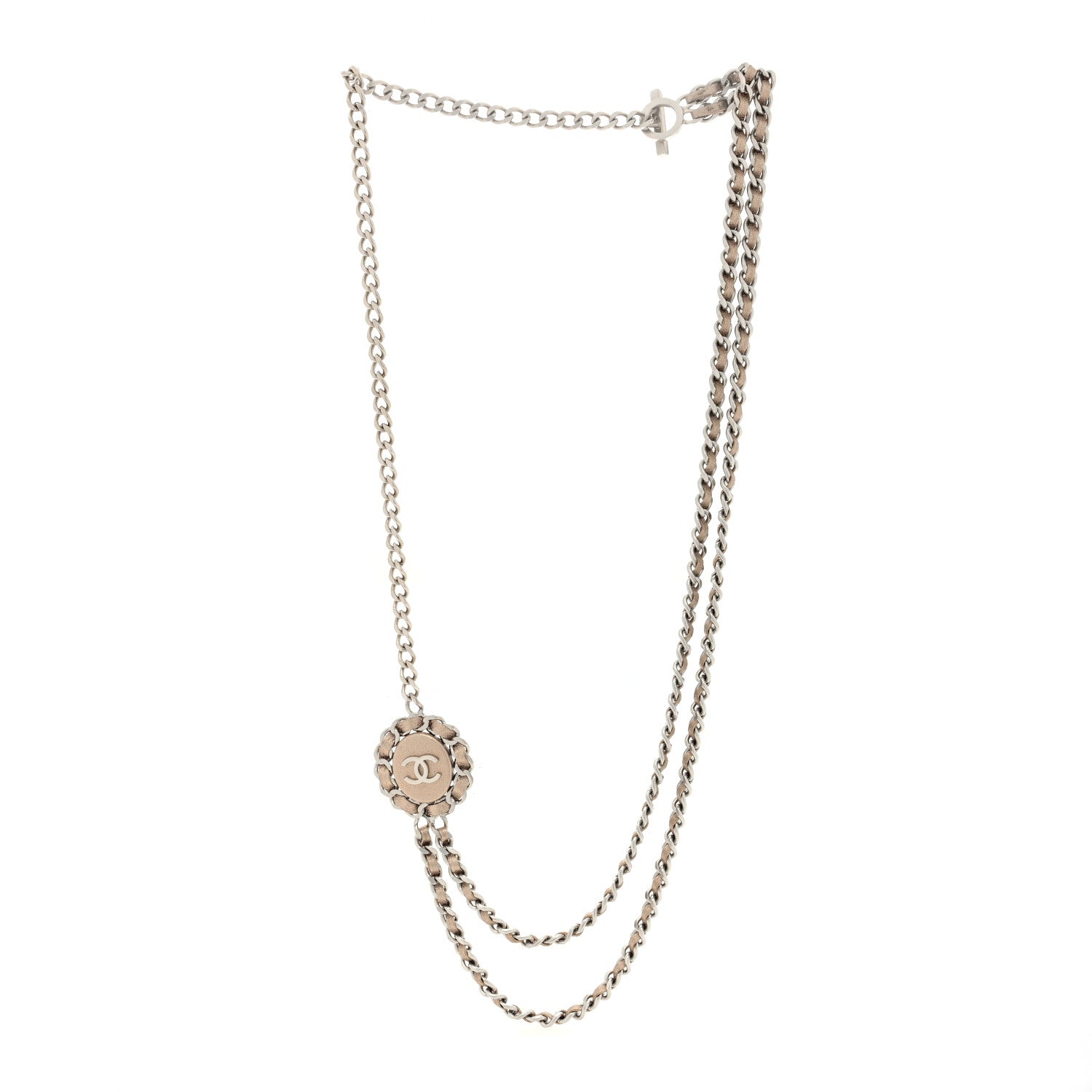 Chanel Metallic Lambskin CC Long Chain Necklace Gold Silver 3 of 5