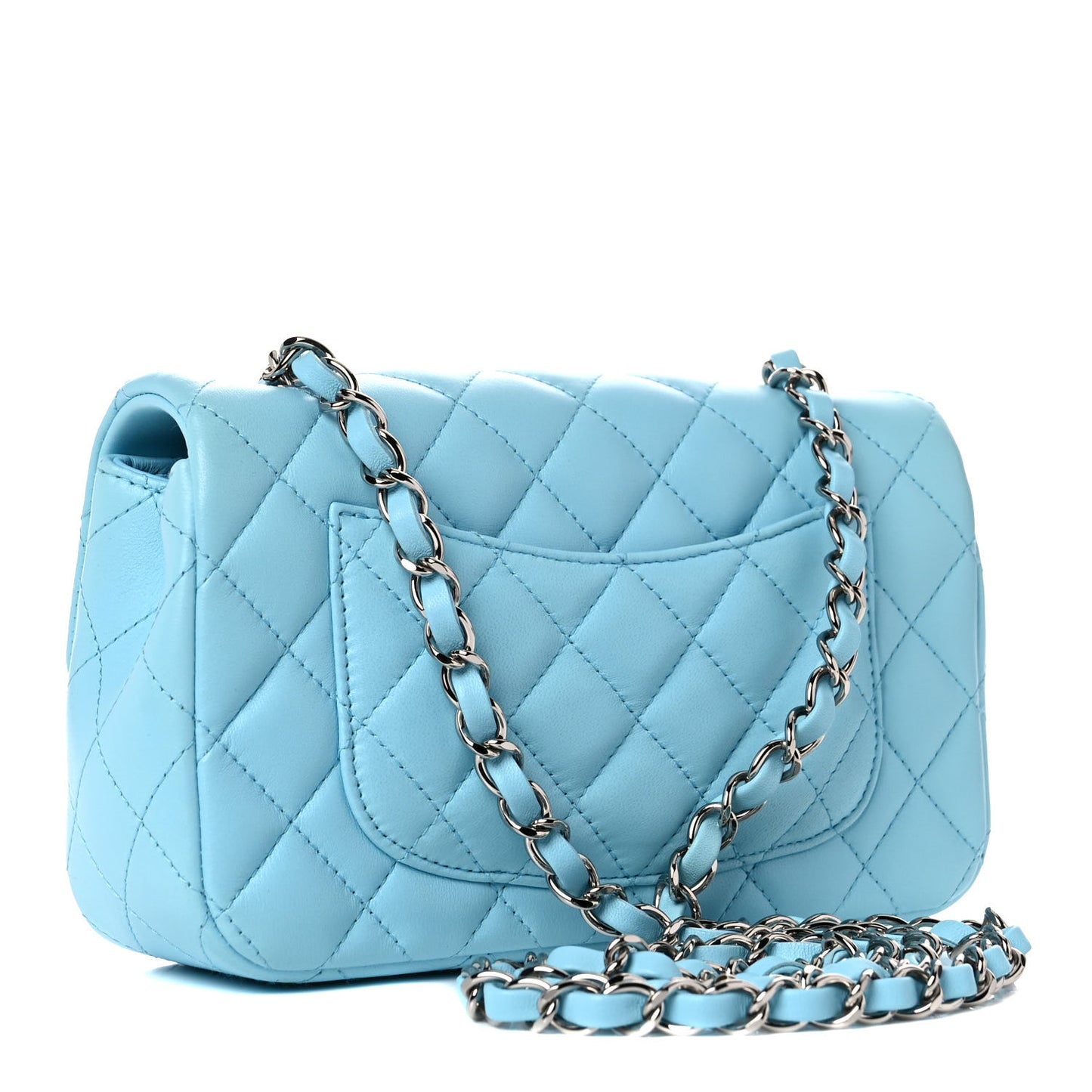 Lambskin Quilted Mini Rectangular Flap Neon Blue