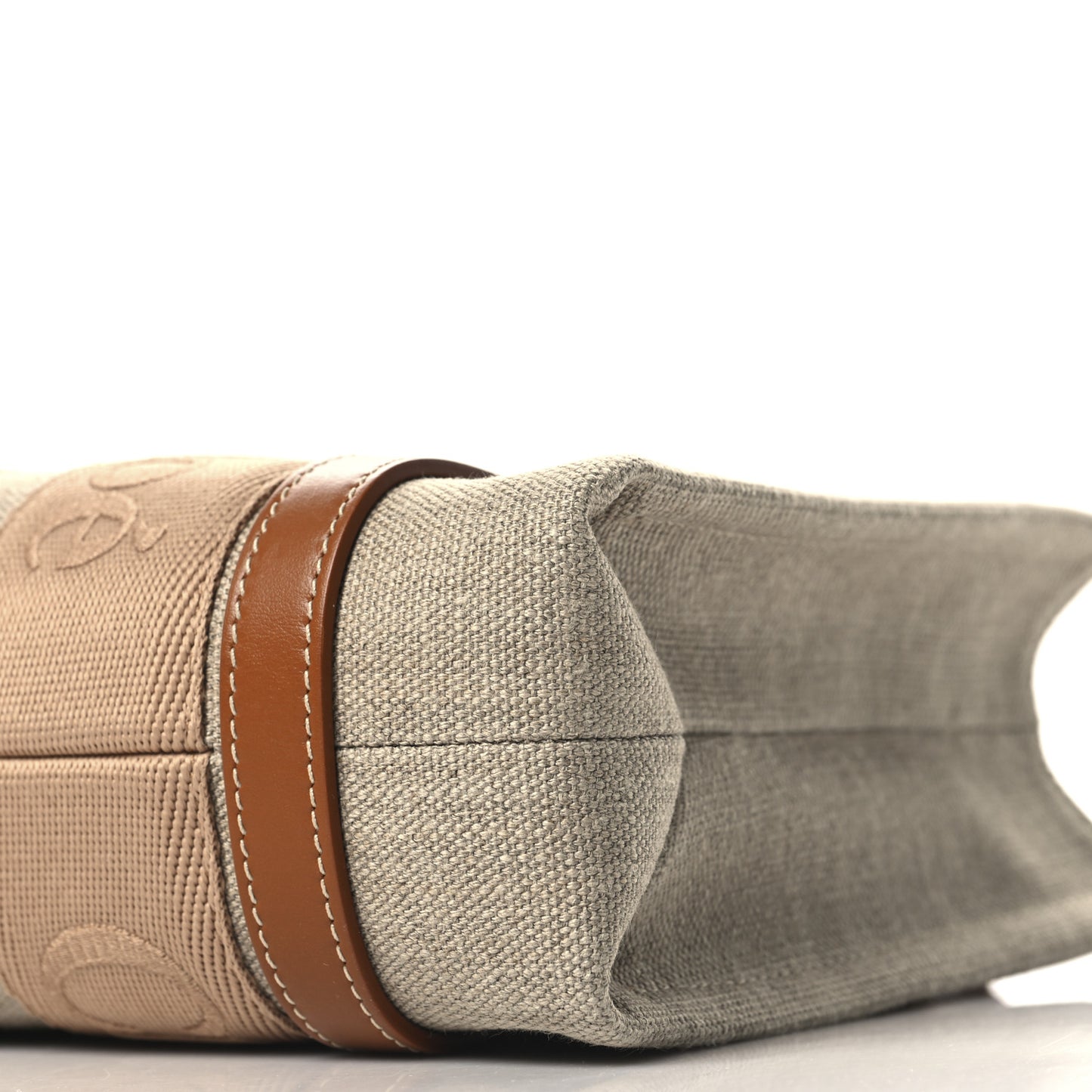 Linen Calfskin Small Woody Ribbon Tote With Strap Soft Tan
