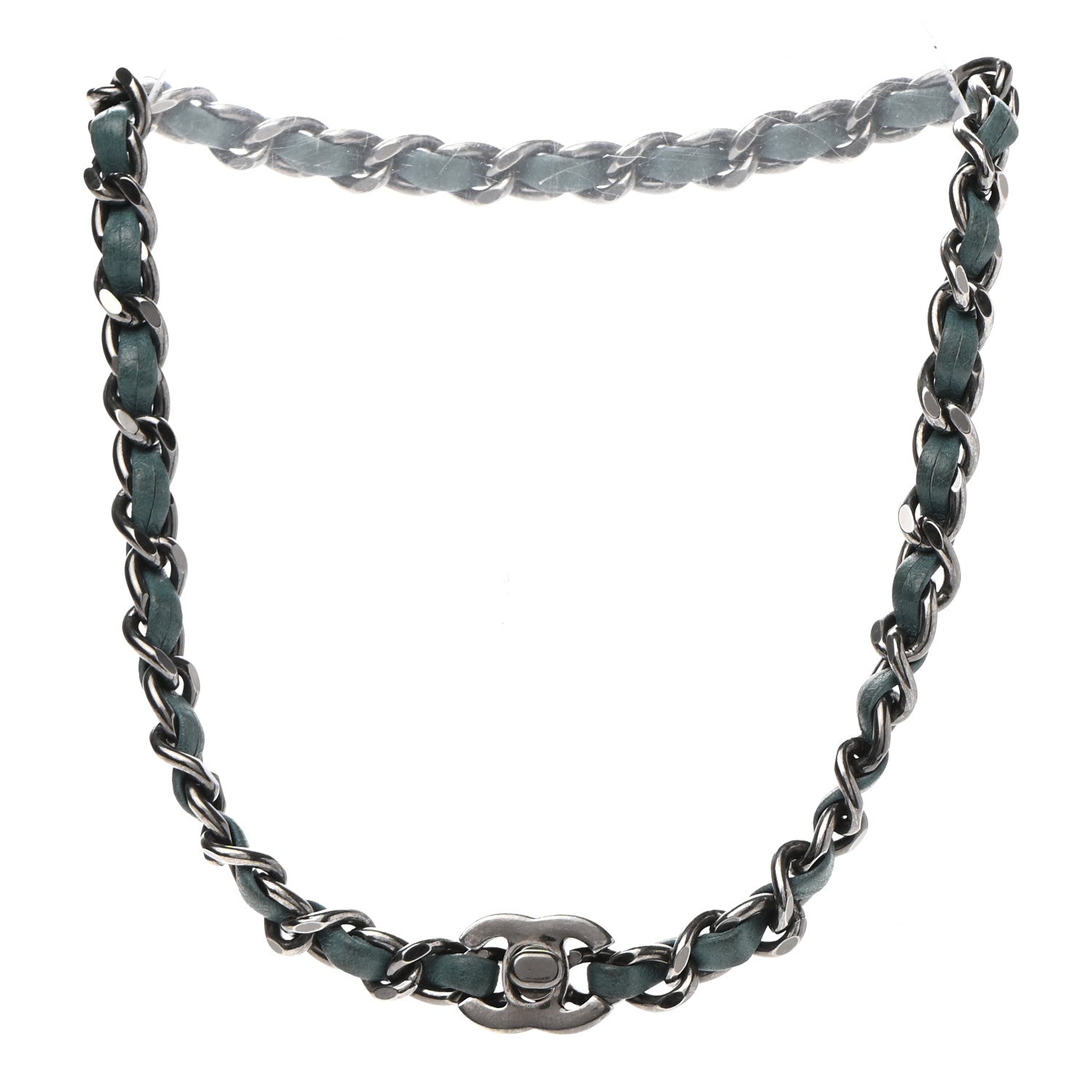 Chanel Metal Lambskin CC Chain Turn Lock Choker Necklace Turquoise 3 of 6