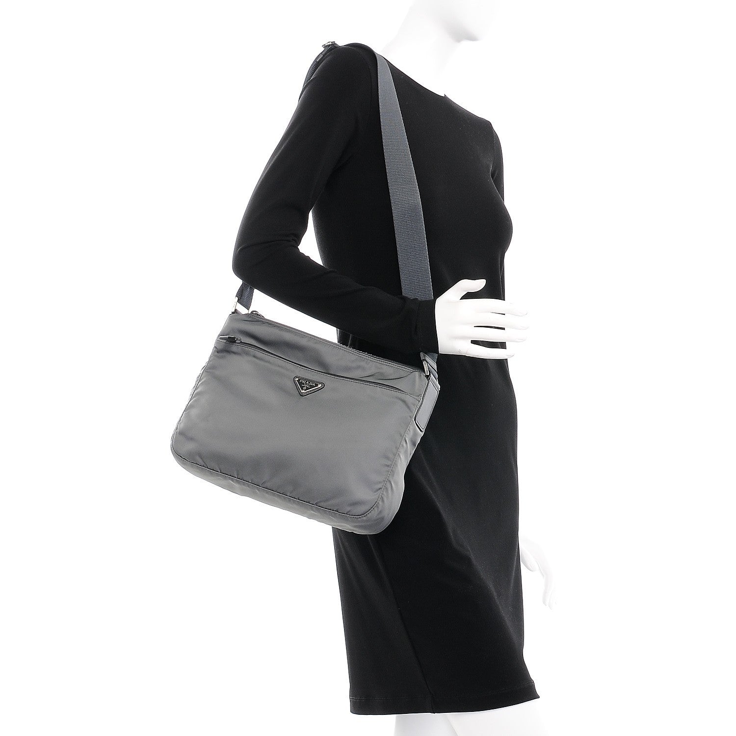 Prada Nylon Vela Flat Messenger Bag Grey 2 of 8