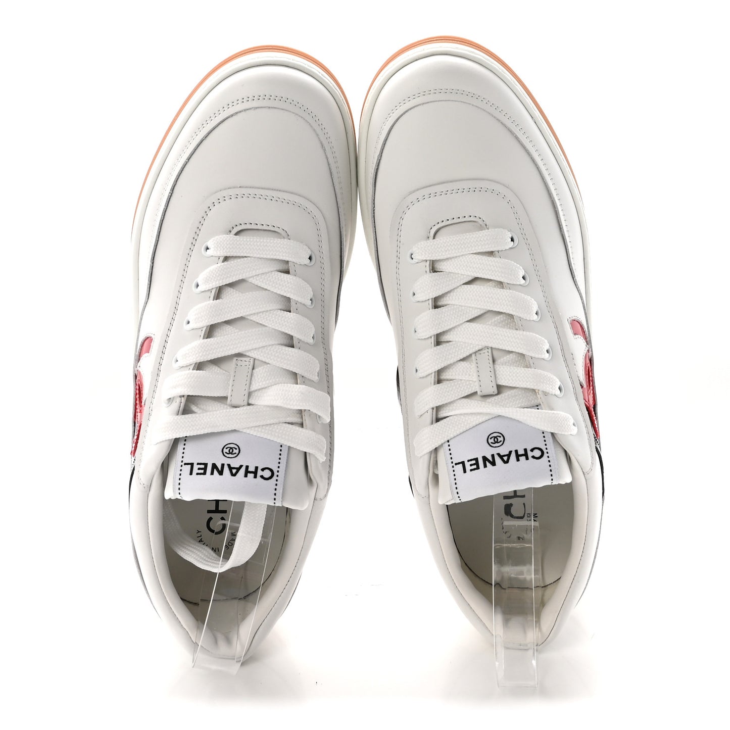 Calfskin Patent Womens CC Sneakers 40 White Black Red