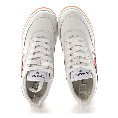 Chanel Calfskin Patent Womens CC Sneakers 40 White Black Red 2 of 8