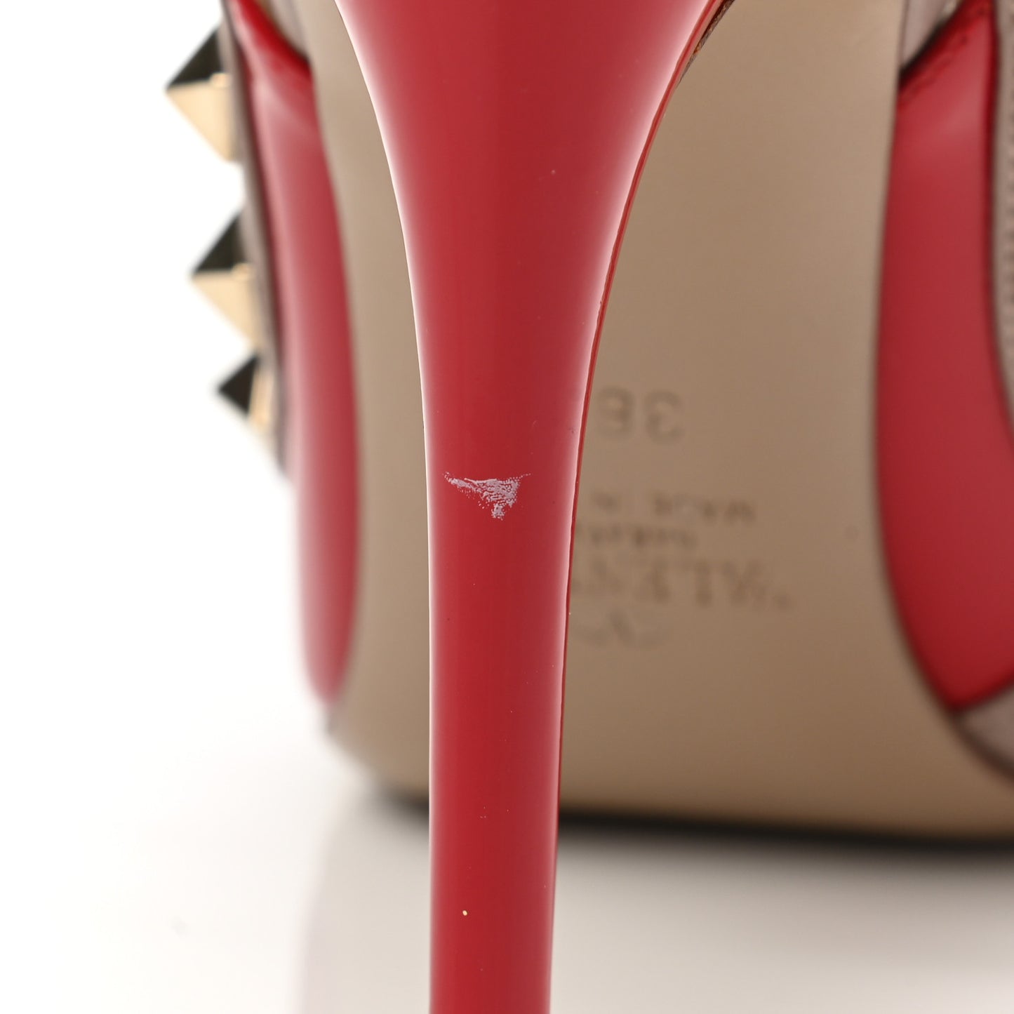 Patent Nappa Rockstud Ankle Strap 100mm Pumps 36.5 Rosso Valentino Poudre