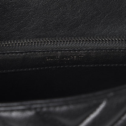 Saint Laurent Sheepskin Matelasse Chevron Monogram Medium College Bag Black 7 of 8