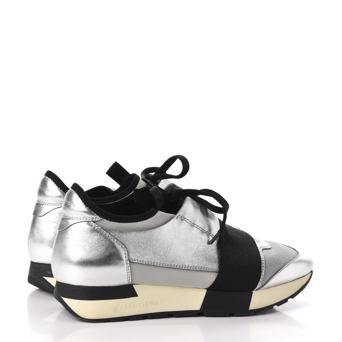 Balenciaga Mesh Calfskin Neoprene Womens Race Runner Sneakers 37 Black Silver 5 of 8