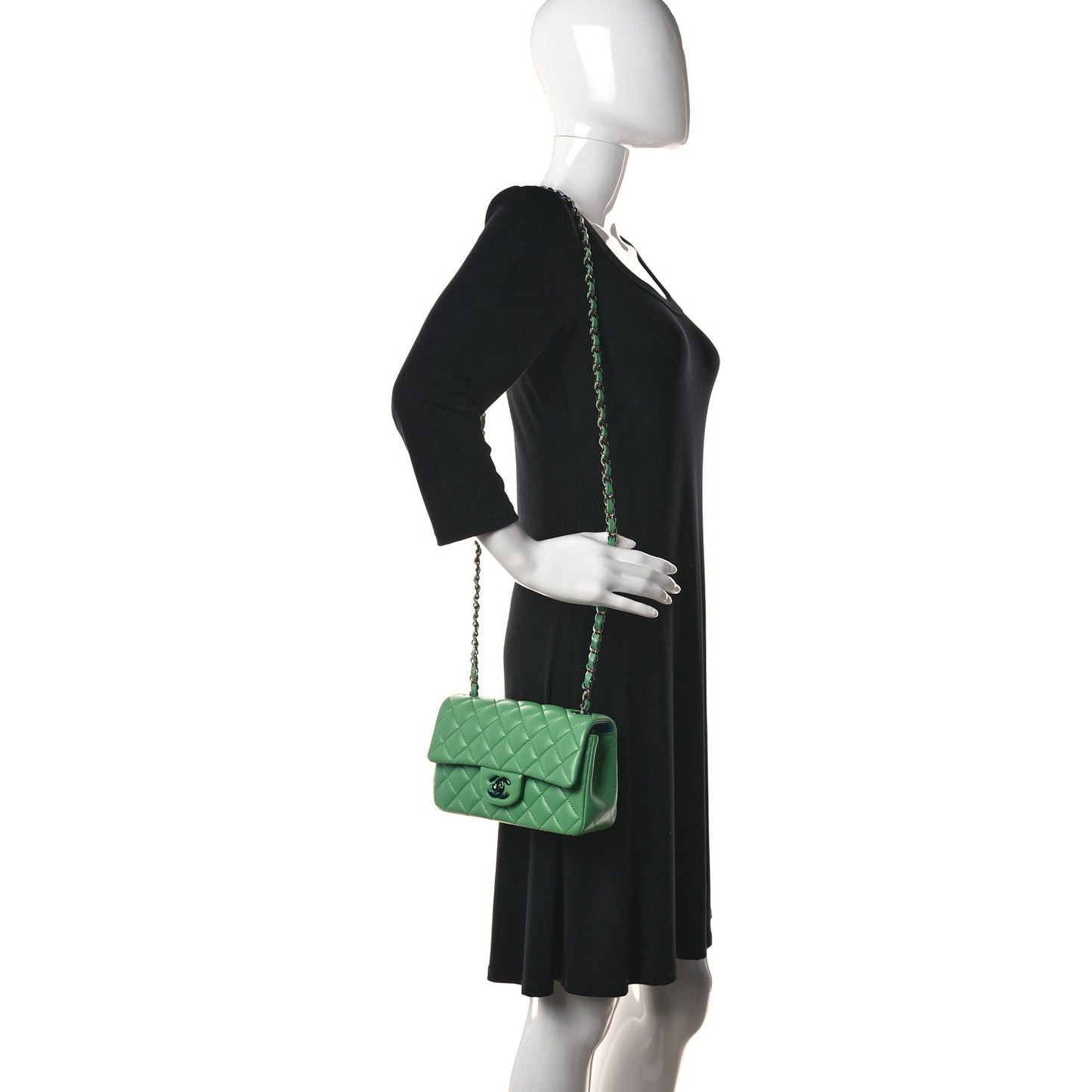 Lambskin Quilted Mini Rectangular Flap Green Blue