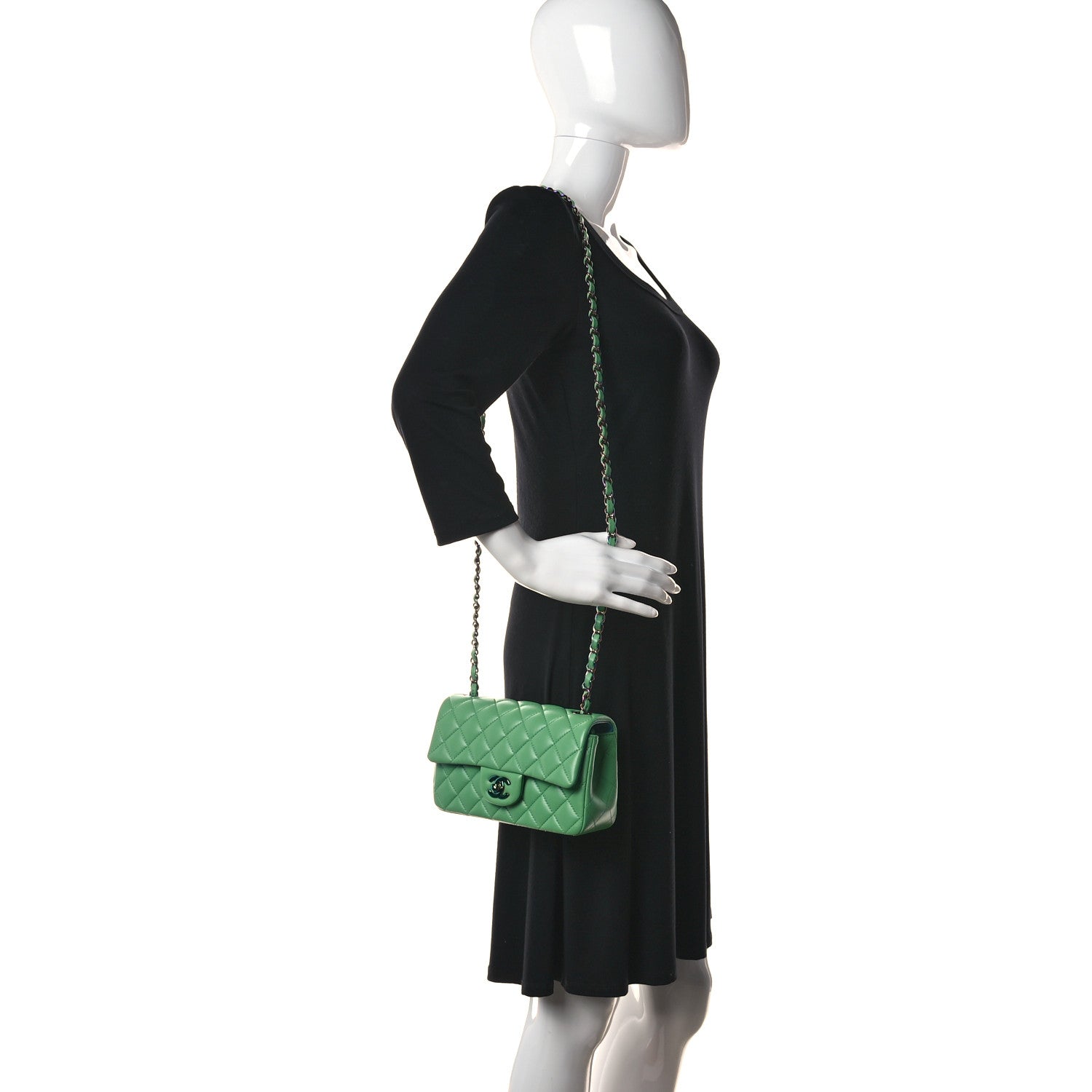 Chanel Lambskin Quilted Mini Rectangular Flap Green Blue 2 of 11