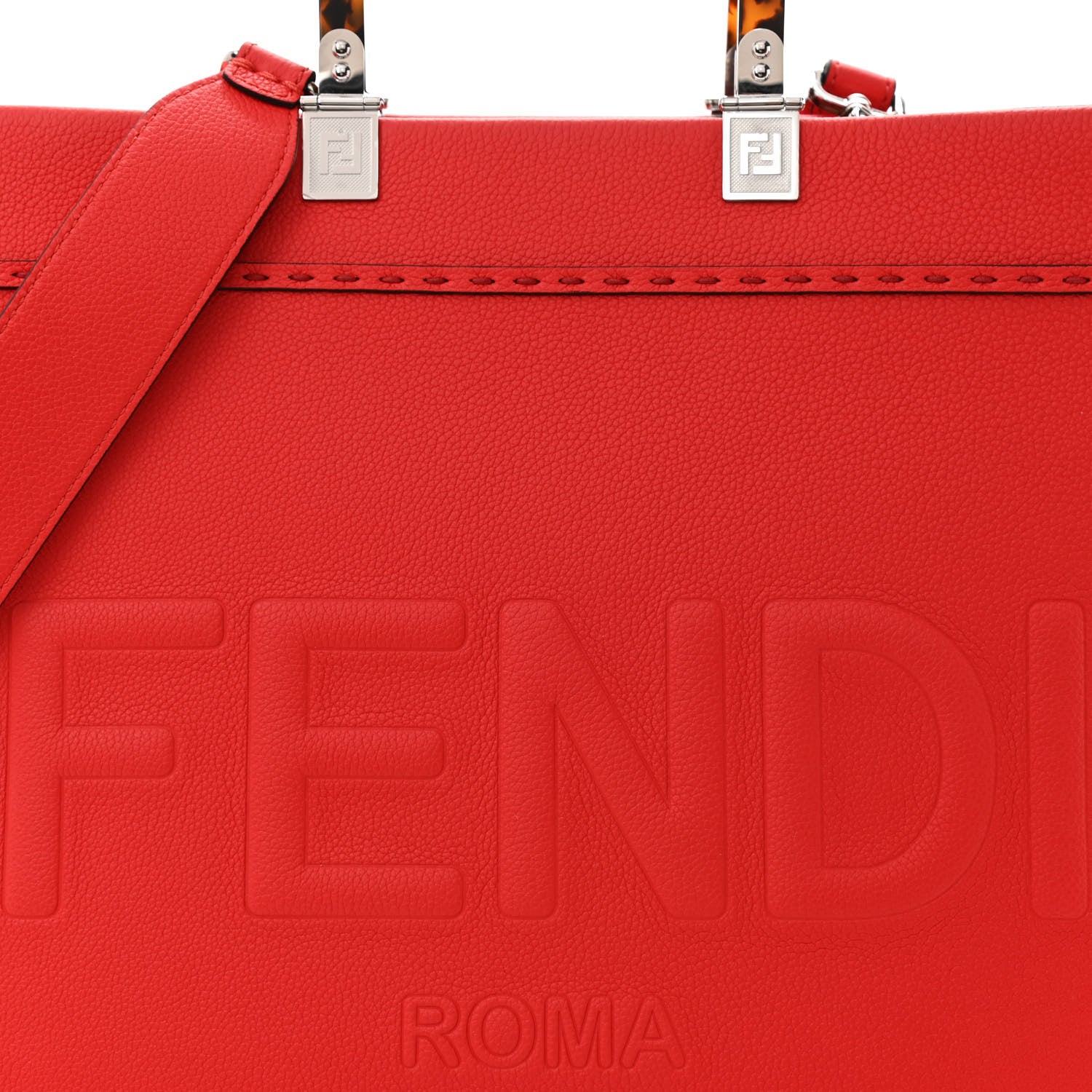 Fendi Vitello Cher Plexiglass Logo Debossed Medium Fendi Sunshine Shopper Tote Papavero 7 of 9