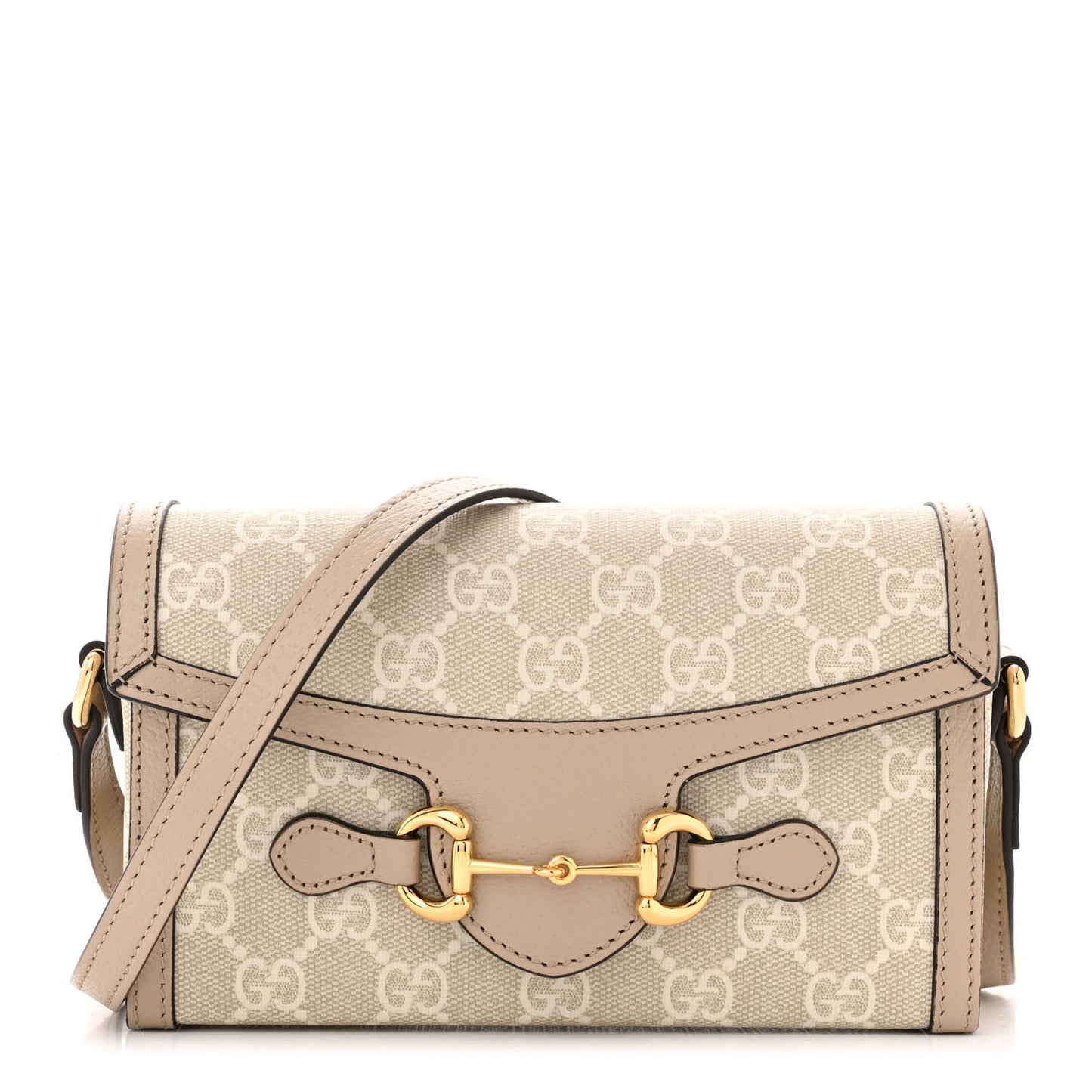 GG Supreme Monogram Textured Dollar Calfskin Mini Horsebit 1955 Shoulder Bag Beige Mystic White Oatmeal