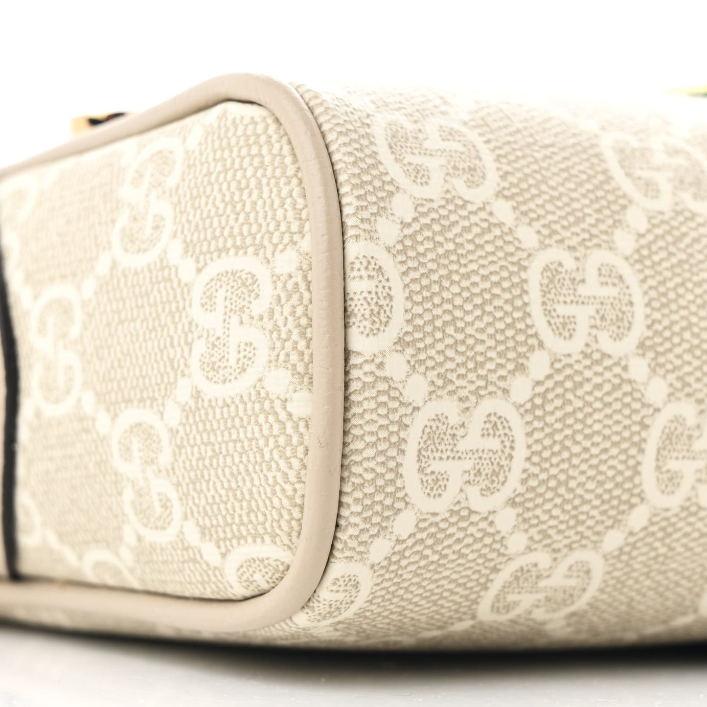 GG Supreme Monogram Textured Dollar Calfskin Mini Ophidia Shoulder Bag Beige Mystic White Oatmeal