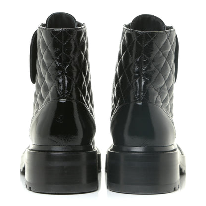 Chanel Shiny Calfskin Quilted Lace Up Combat Boots 37 Black 4 of 16