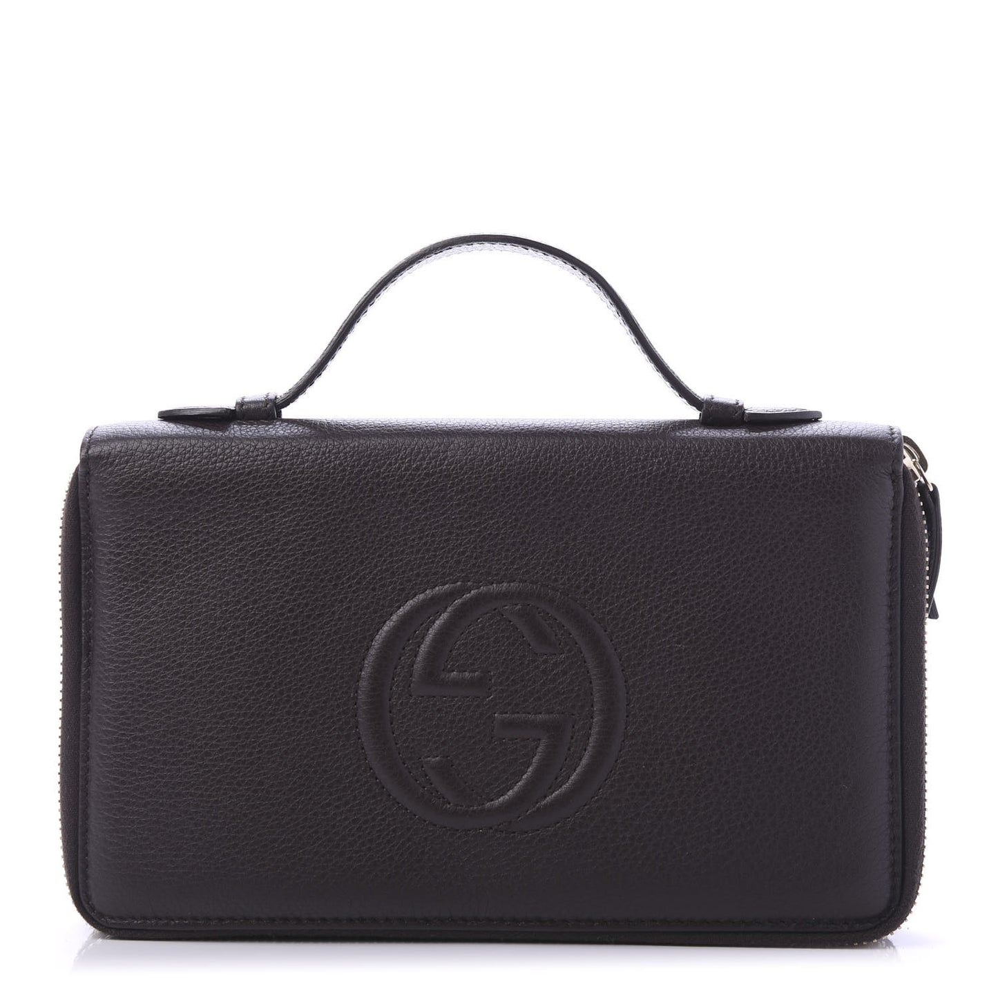 Pebbled Calfskin Soho Travel Document Case Dark Brown