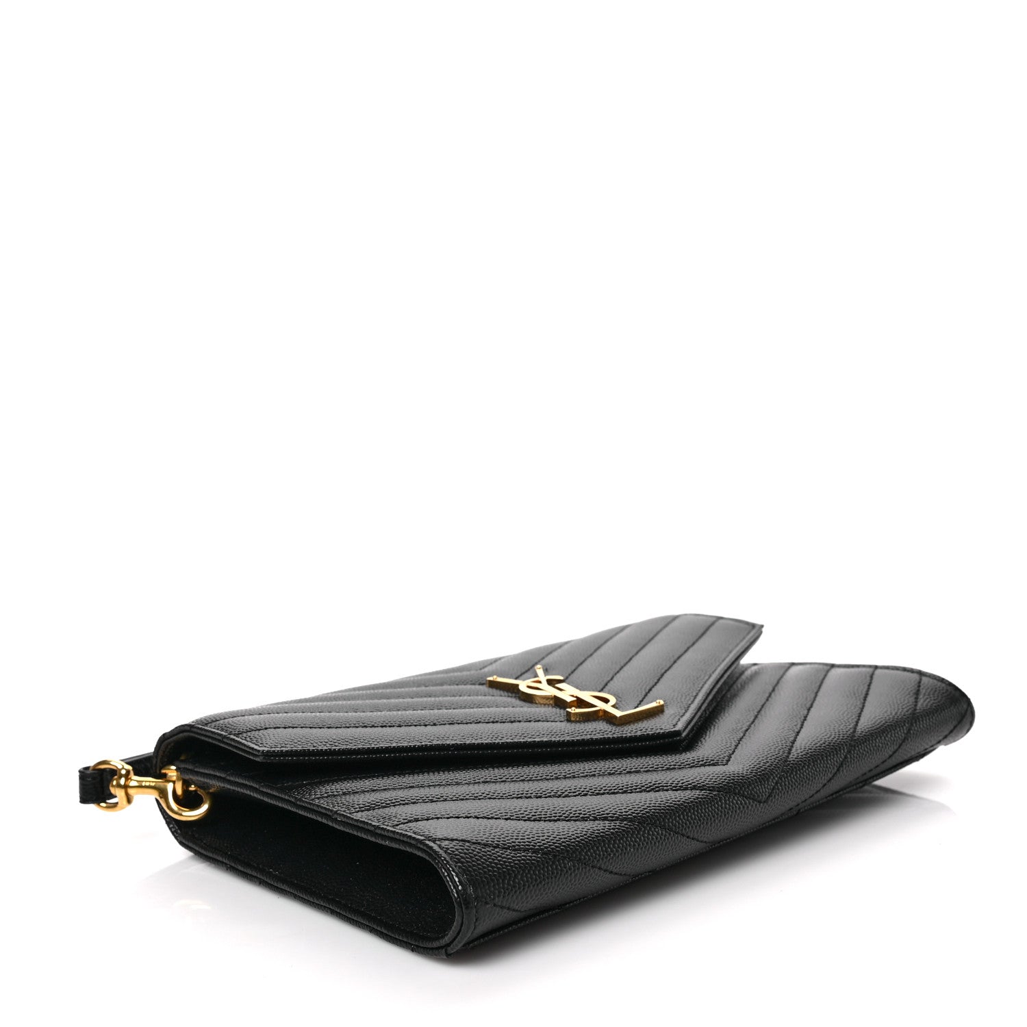Saint Laurent Grain De Poudre Matelasse Chevron Monogram Envelope Clutch Black 3 of 7