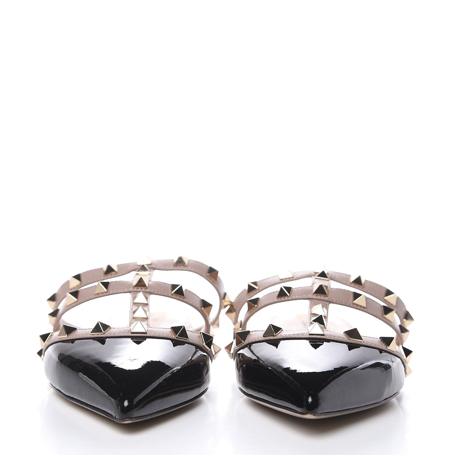 Valentino Garavani Patent Rockstud Flat Cage Mules 37 Black Poudre 2 of 8