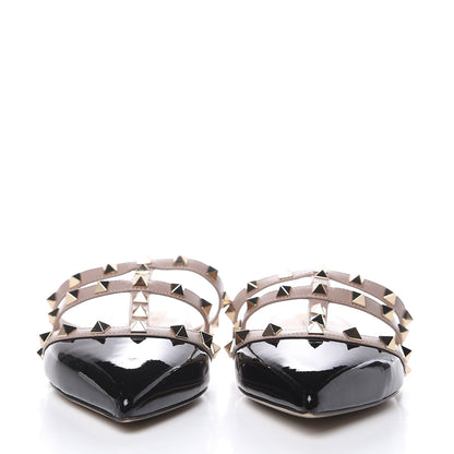 Valentino Garavani Patent Rockstud Flat Cage Mules 37 Black Poudre 2 of 8