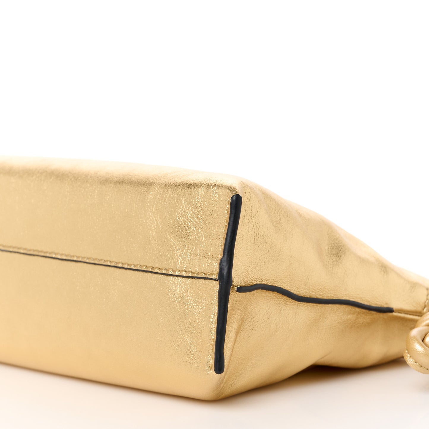 Metallic Calfskin Mini Chain Flamenco Knot Clutch Gold