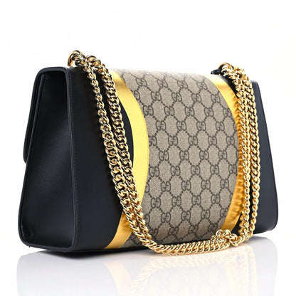 Gucci Calfskin GG Supreme Monogram Medium Padlock Shoulder Bag Black Gold 3 of 11