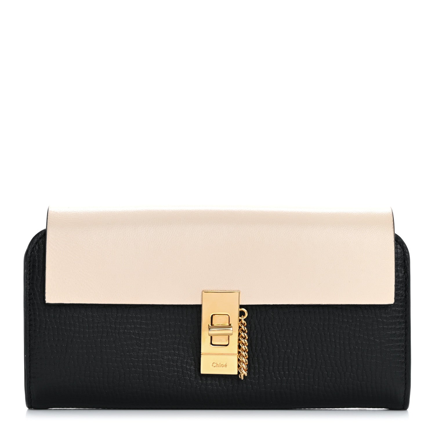 Chloe Grained Calfskin Lambskin Drew Long Wallet with Flap Black Powder Beige 1 of 9