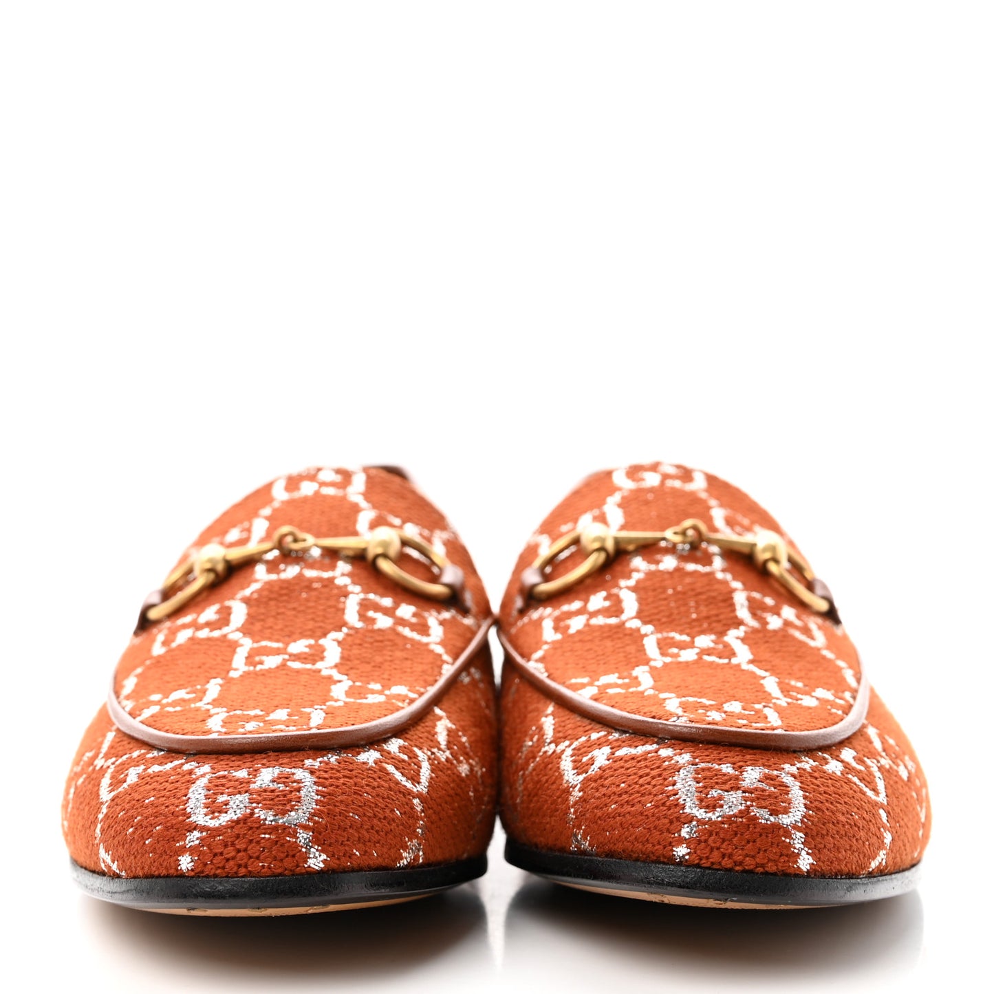 Canvas GG Monogram Horsebit Womens Jordaan Loafers 35.5 Burnt Orange Silver