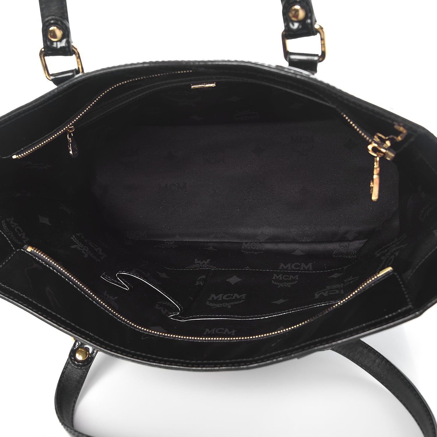 MCM Monogram Patent Shopping Tote Black 7 of 14