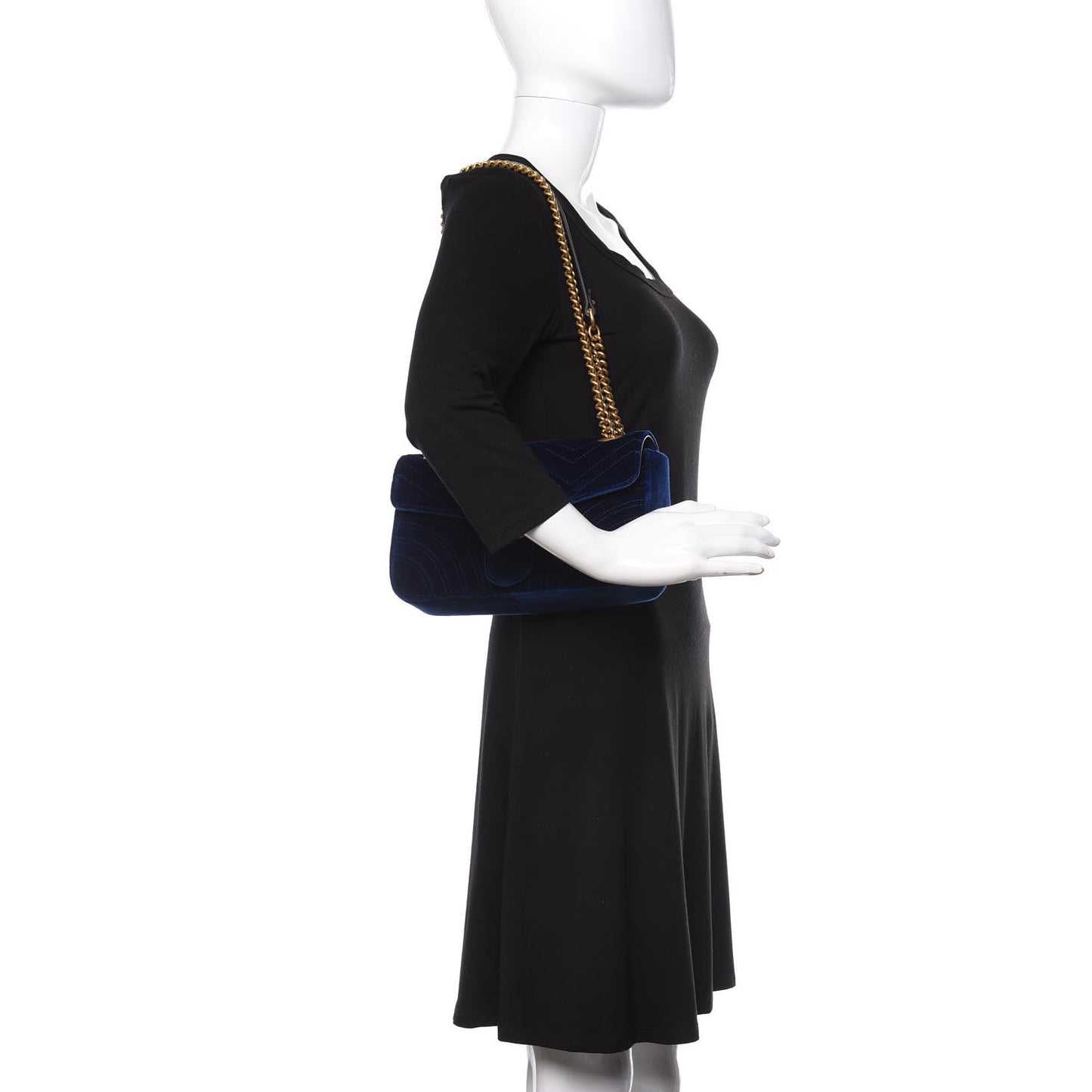Velvet Matelasse Small GG Marmont Shoulder Bag Cobalt Blue