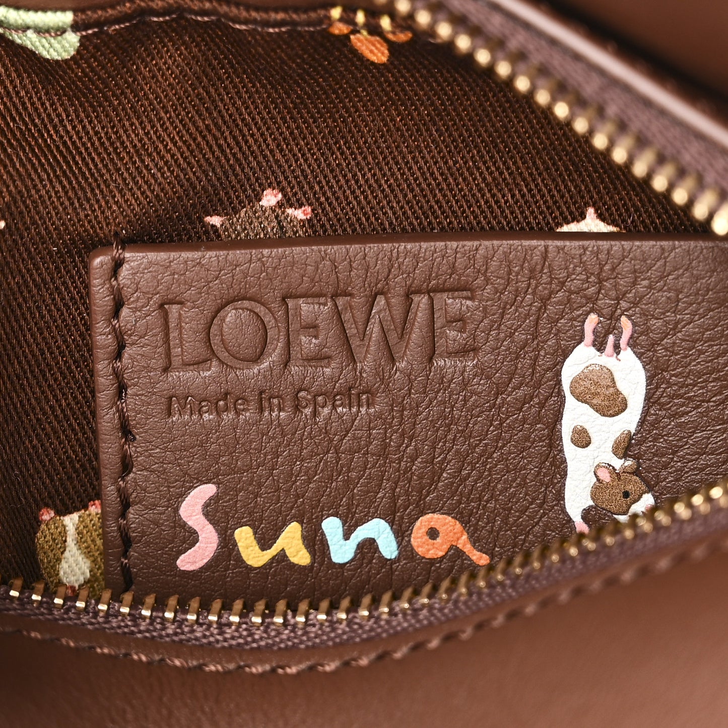 X SUNA FUJITA Satin Calfskin Mini Hamster Puzzle Edge Bag Havana