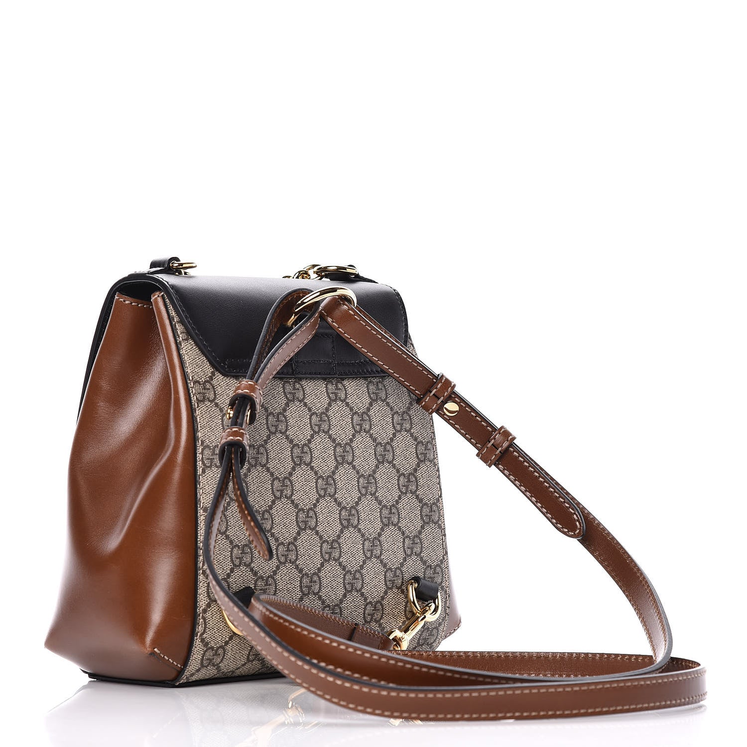Gucci GG Supreme Monogram Calfskin Padlock Backpack Beige Cuir Black 3 of 9