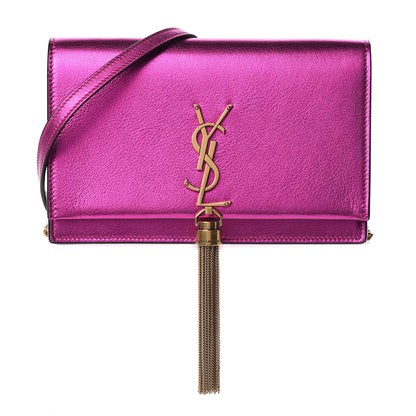 Saint Laurent Metallic Calfskin Classic Monogram Kate Tassel Chain Wallet Fuchsia 1 of 11