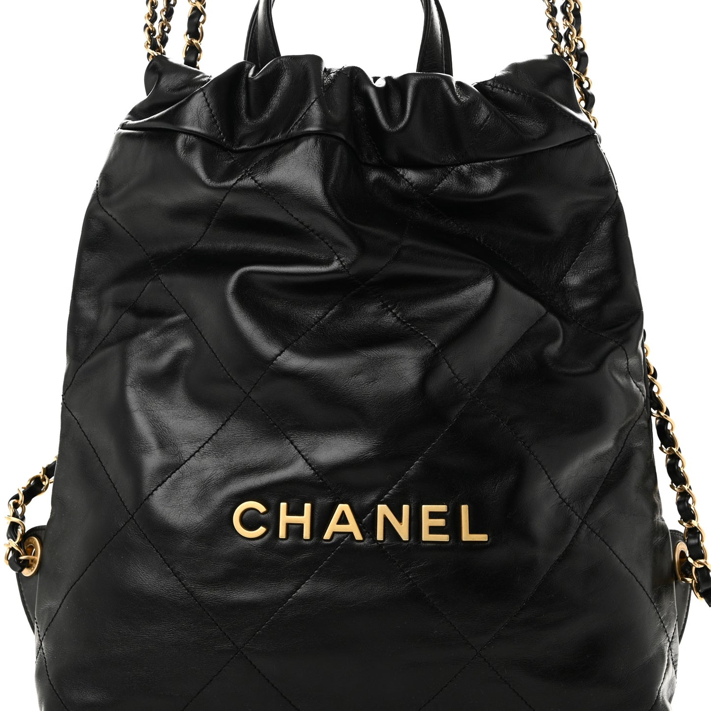 Shiny Calfskin Quilted Chanel 22 Backpack Black