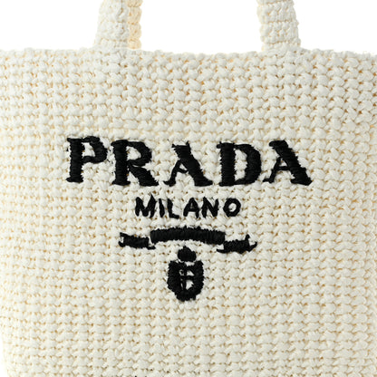 Prada Yarn Raffia Effect Crochet Small Logo Tote Bianco 8 of 10