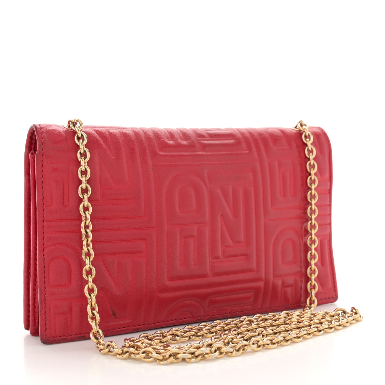 Fendi Nappa Logo Embossed Long Wallet on Chain Rosso 3 of 19