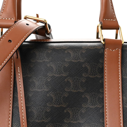 Celine Triomphe Canvas Calfskin Large Boston Bag Tan 9 of 11