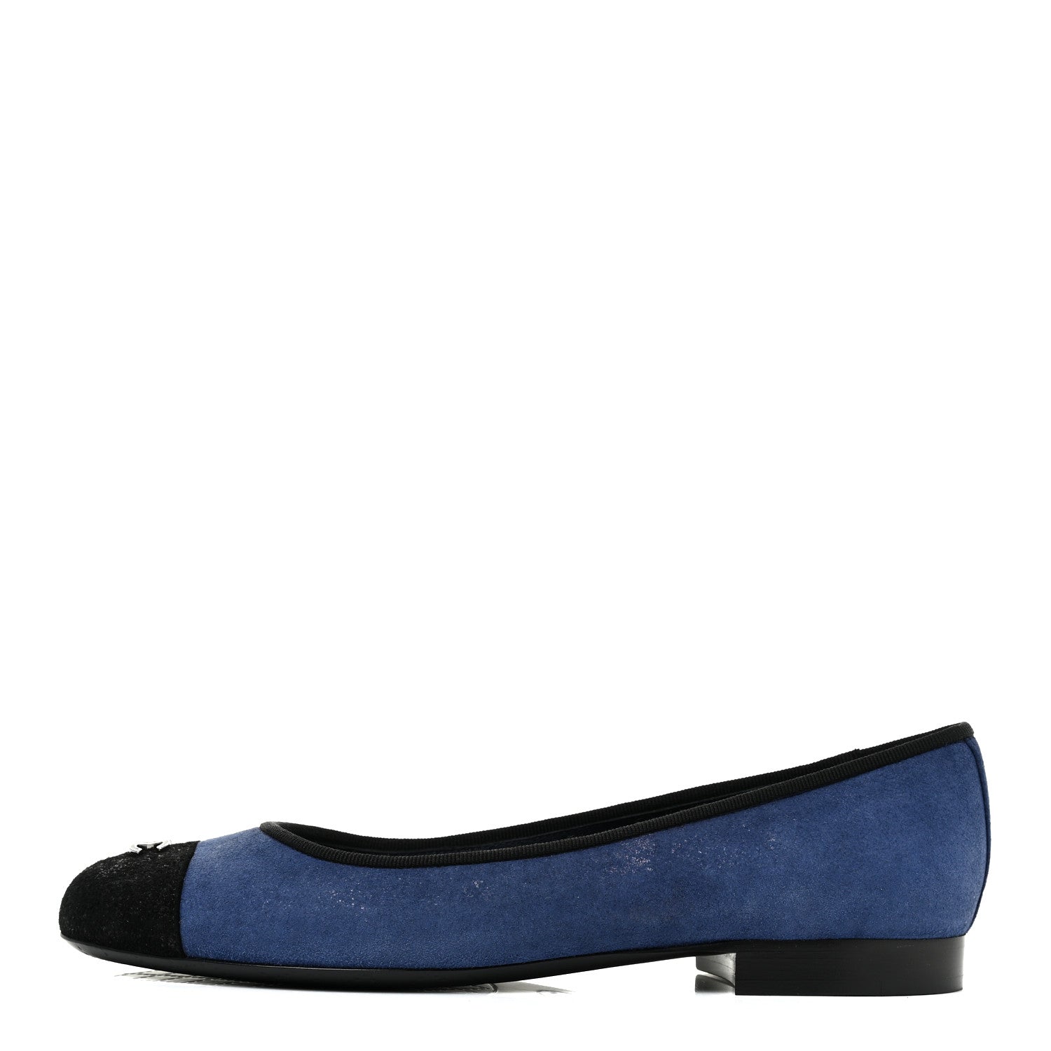 Chanel Suede Cap Toe CC Ballerina Flats 37 Blue Black 1 of 14