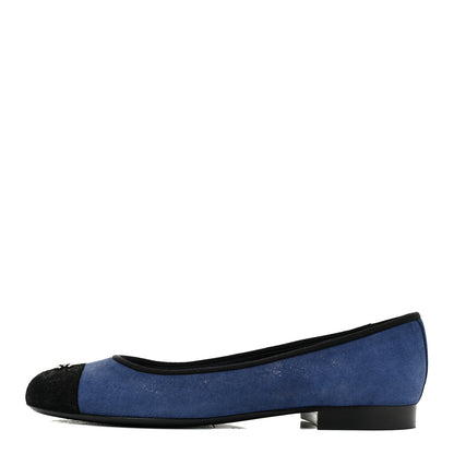 Chanel Suede Cap Toe CC Ballerina Flats 37 Blue Black 1 of 14