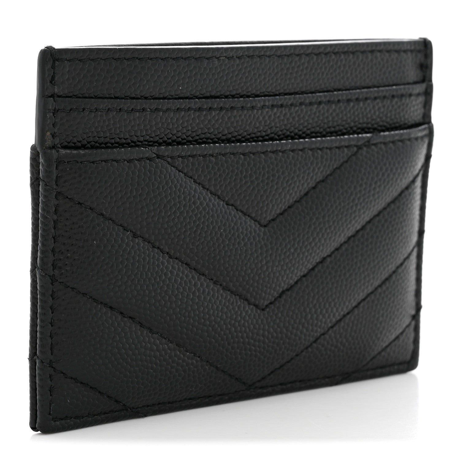 Saint Laurent Grain De Poudre Matelasse Chevron Monogram Credit Card Case Black 3 of 8