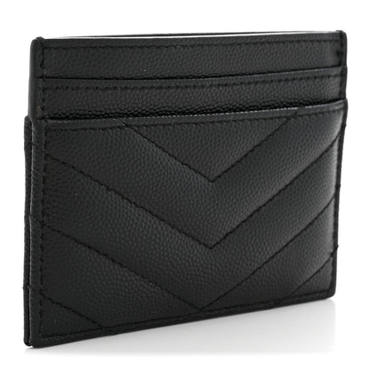 Saint Laurent Grain De Poudre Matelasse Chevron Monogram Credit Card Case Black 3 of 8