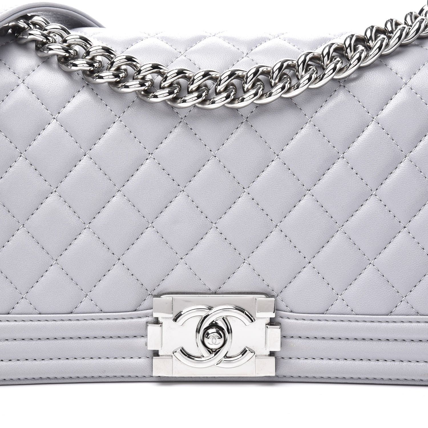 Chanel Calfskin Quilted Medium Boy Flap Light Grey 10 of 10