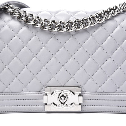 Chanel Calfskin Quilted Medium Boy Flap Light Grey 10 of 10