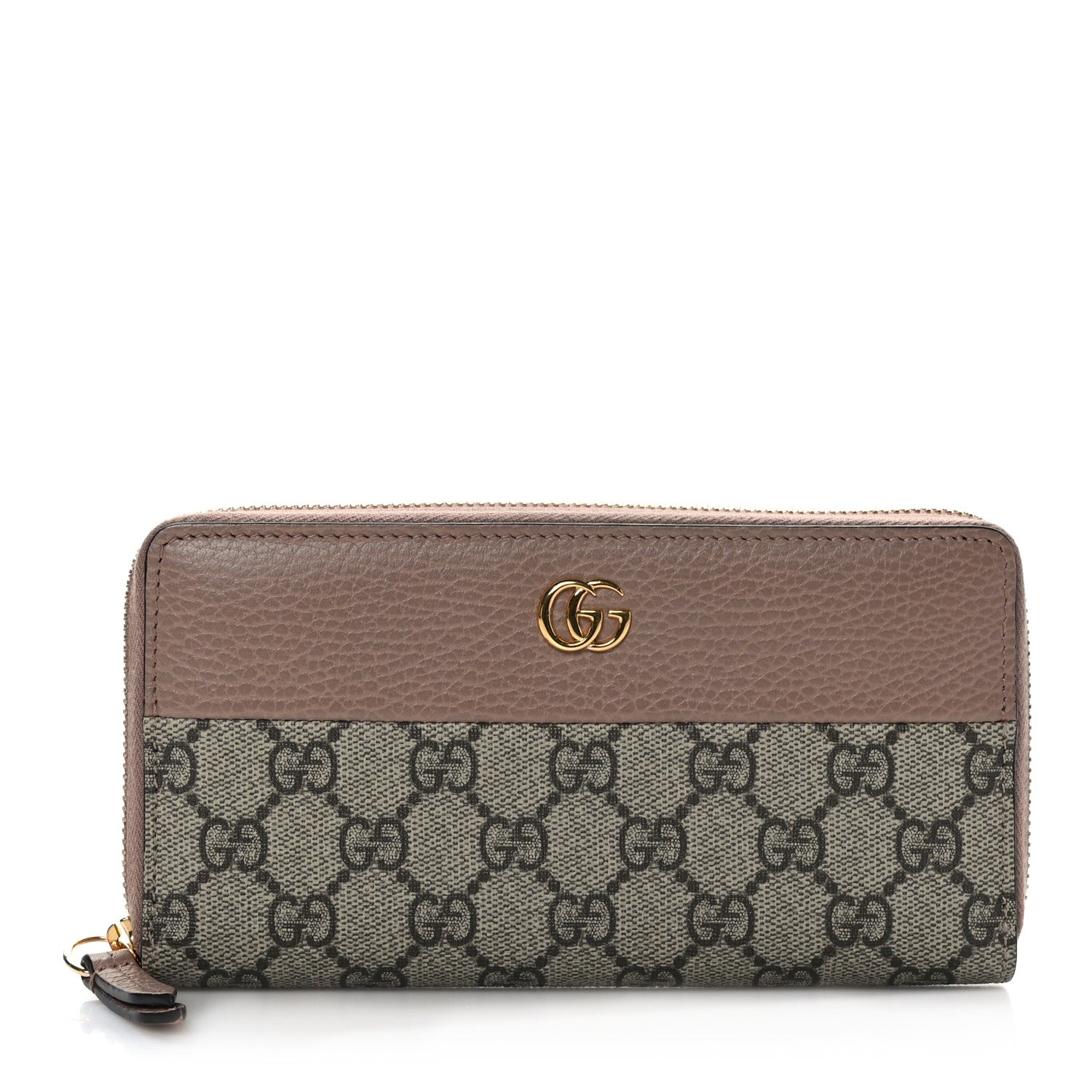 Gucci Dollar Calfskin GG Supreme Monogram GG Marmont Zip Around Wallet Porcelain Rose Beige Ebony 1 of 6