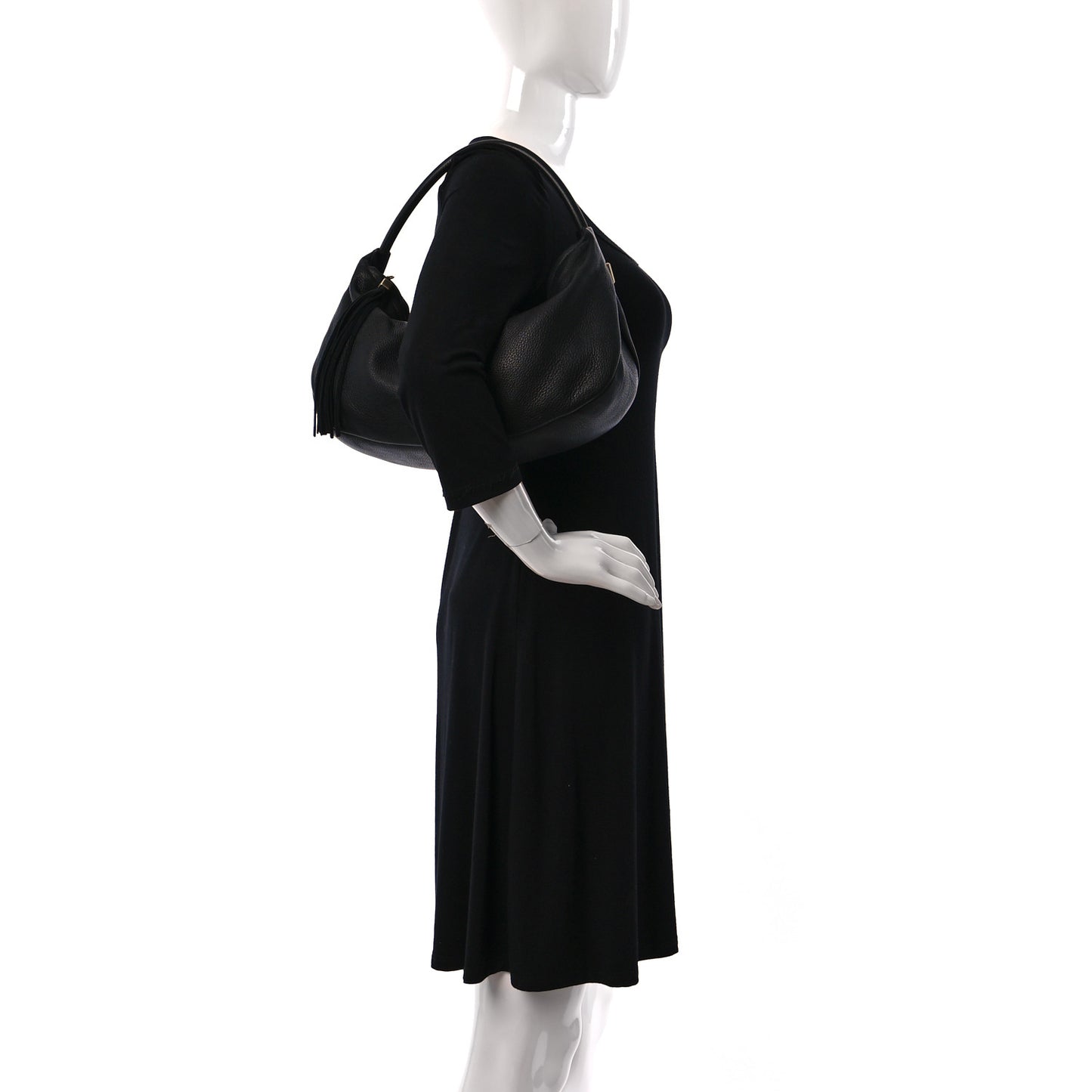 Grained Calfskin Tassel Hobo Black