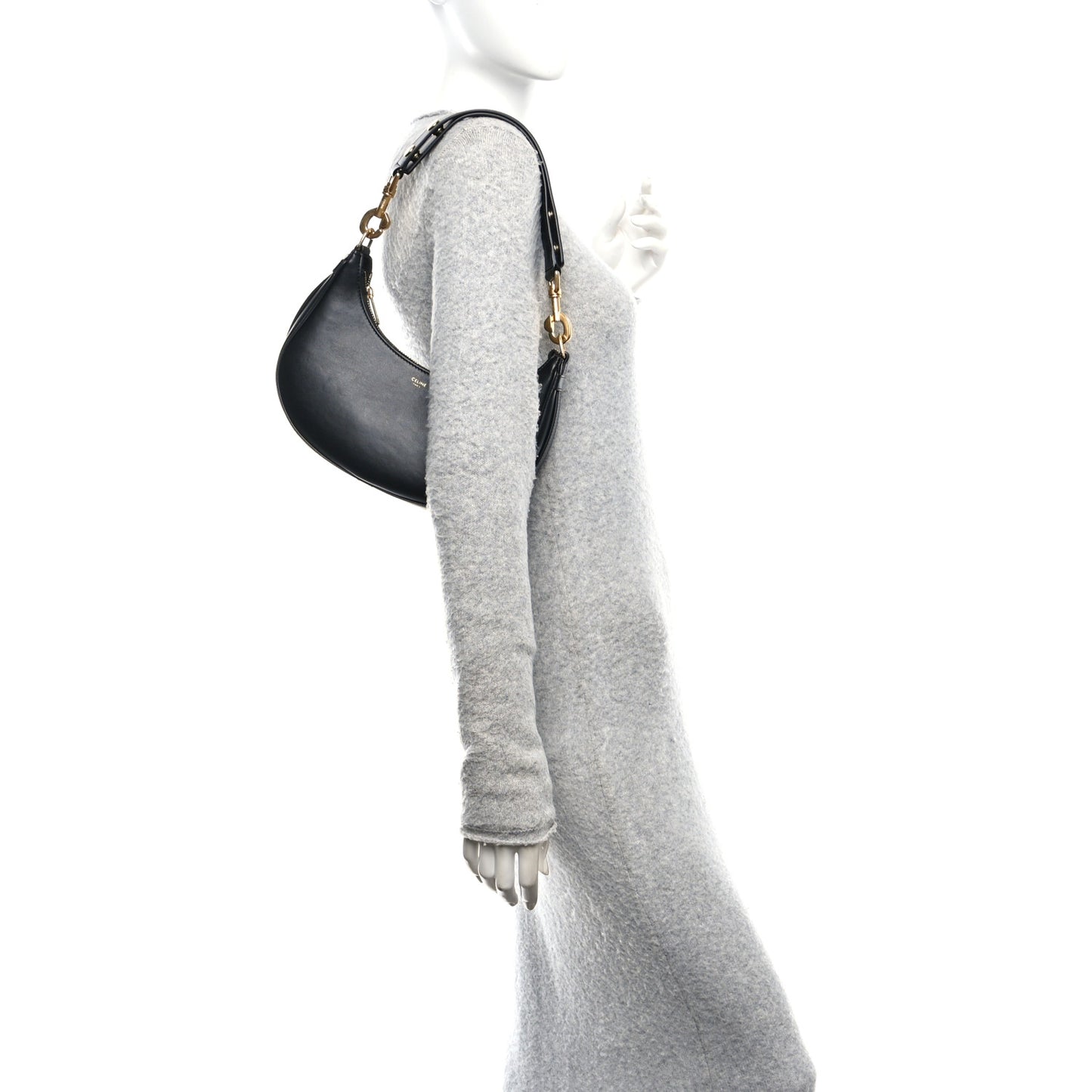 Smooth Calfskin Medium Strap Ava Shoulder Bag Black