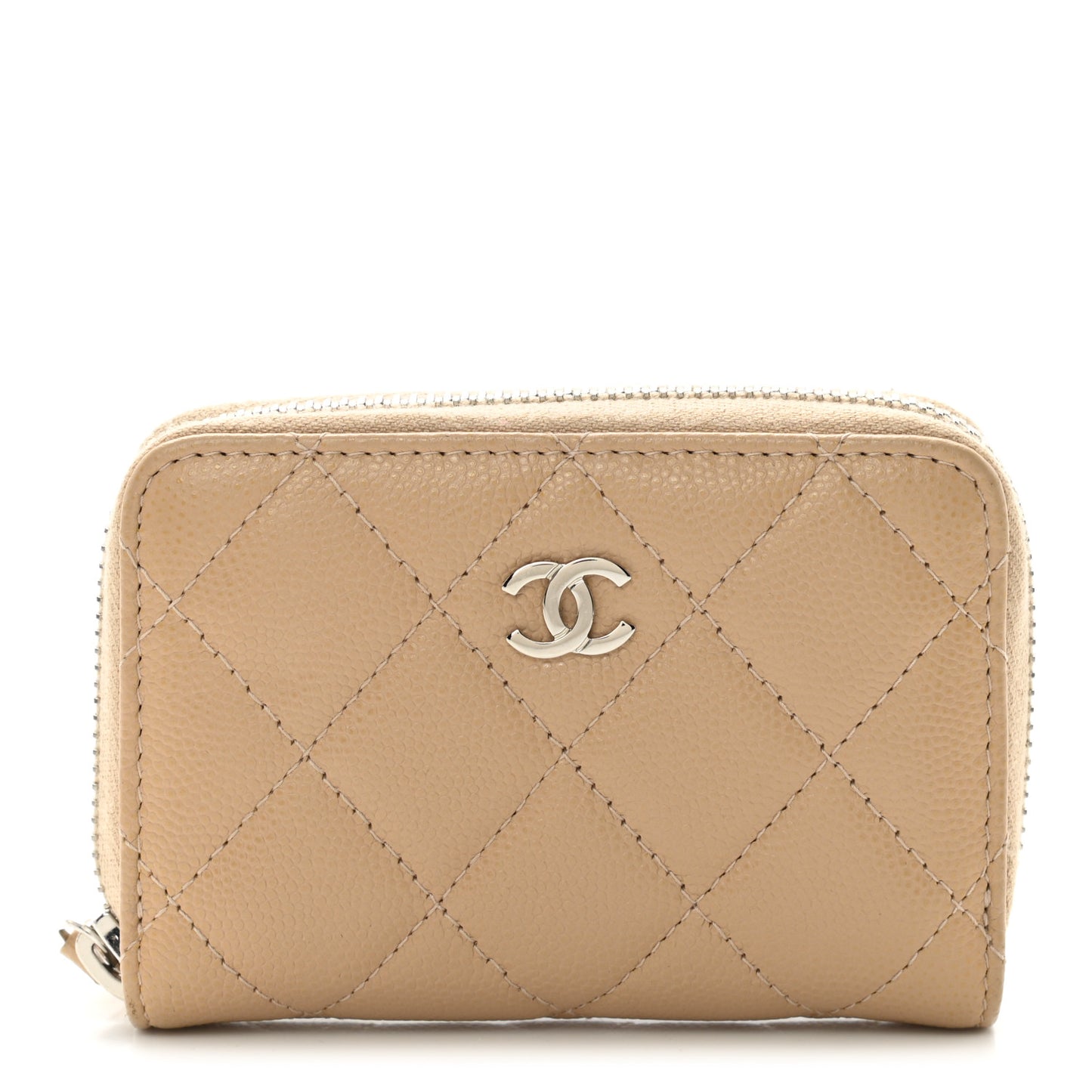 Caviar Quilted Zip Around Coin Purse Beige