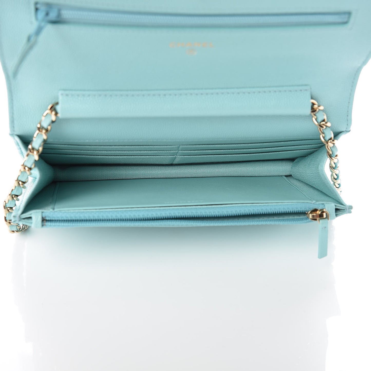 Caviar Quilted Wallet On Chain WOC Light Blue