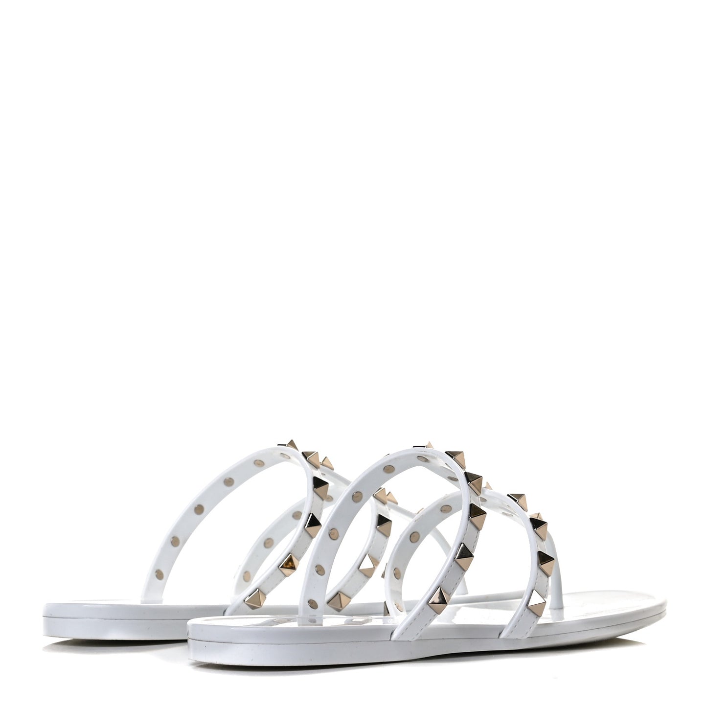 PVC Jelly Rockstud Caged Flat Thong Sandals 38 Optic White