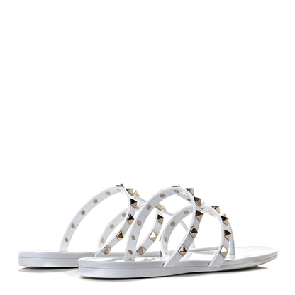 Valentino Garavani PVC Jelly Rockstud Caged Flat Thong Sandals 38 Optic White 4 of 10