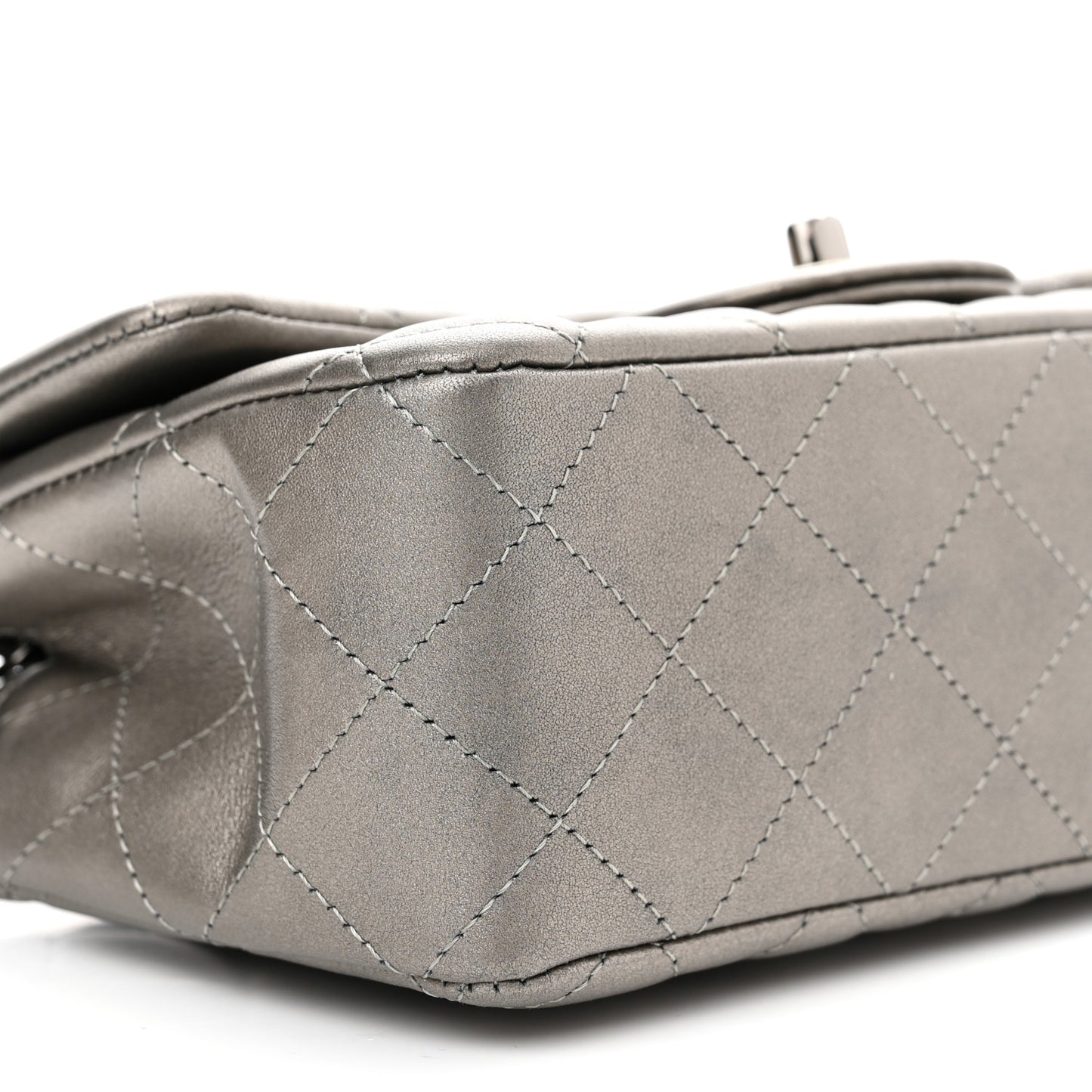 Metallic Lambskin Quilted Mini Rectangular Flap Ruthenium