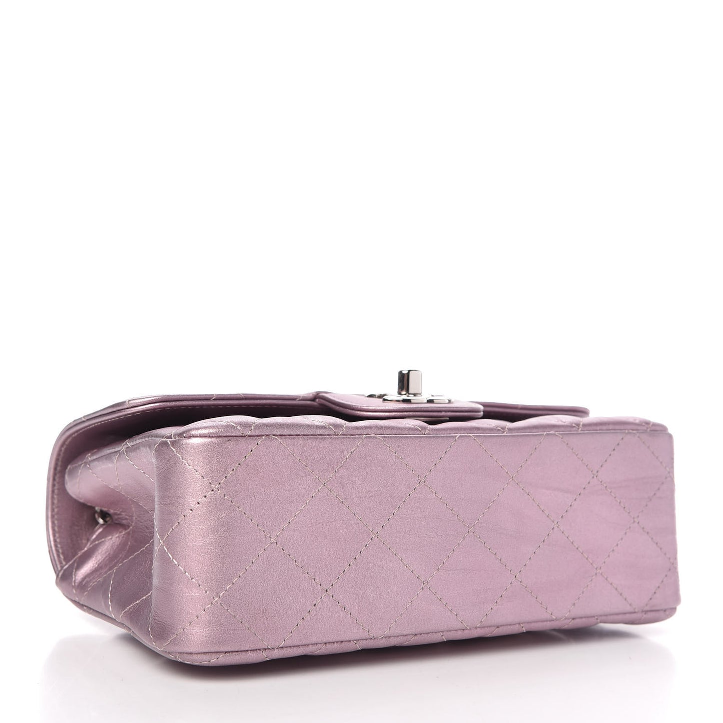 Metallic Calfskin Quilted Mini Rectangular Flap Pink
