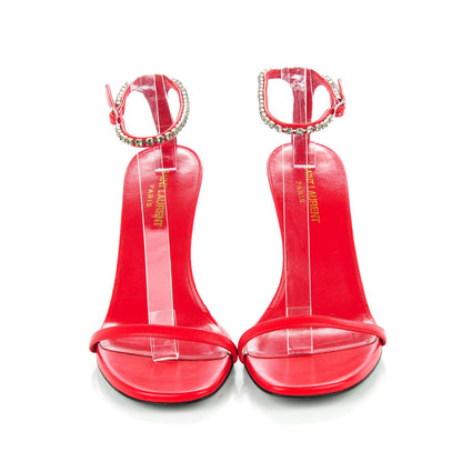 Saint Laurent Crystal Calfskin Kate Ankle Strap Sandals 38.5 Red 2 of 7